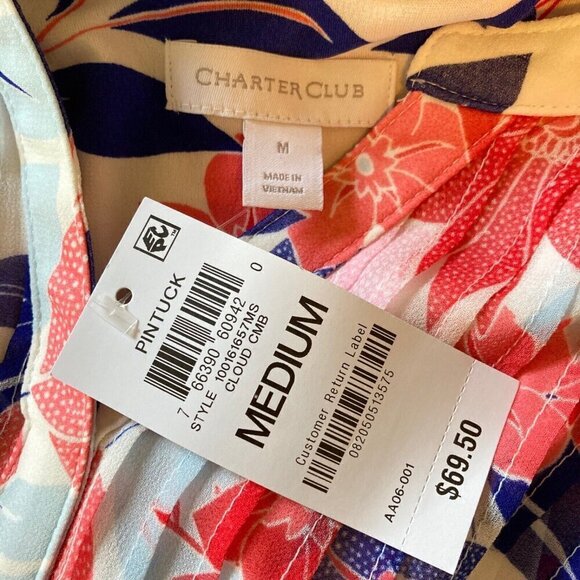 Charter Club Floral Pintuck Blouse Boho Peasant Grandma Cottage Core NWT M - Picture 6 of 6